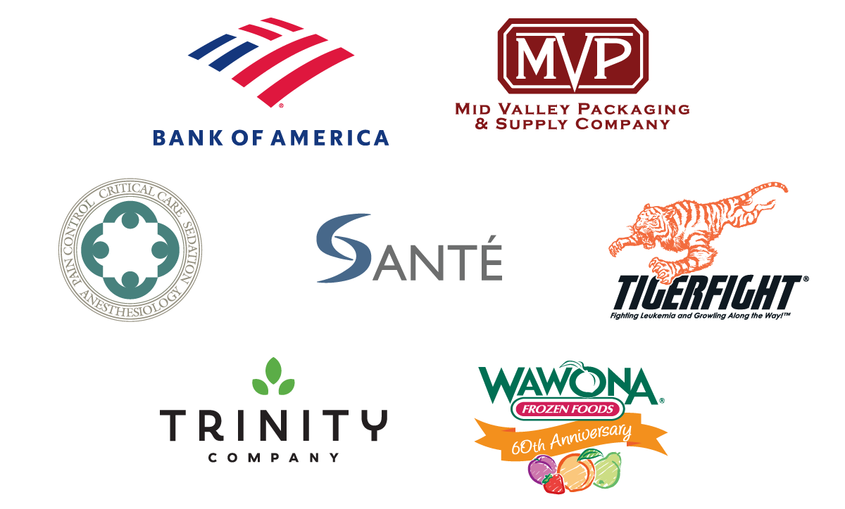 Logos for the Gold Sponsors of the 2023 Harvest Ball event